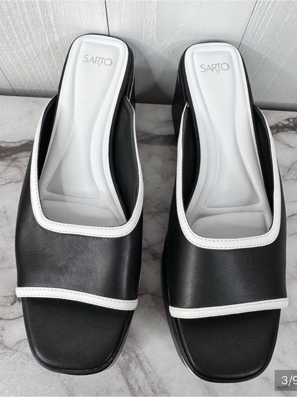 Sarto Black and White Platform Slide Sandal - Women's - Picture 3 of 9